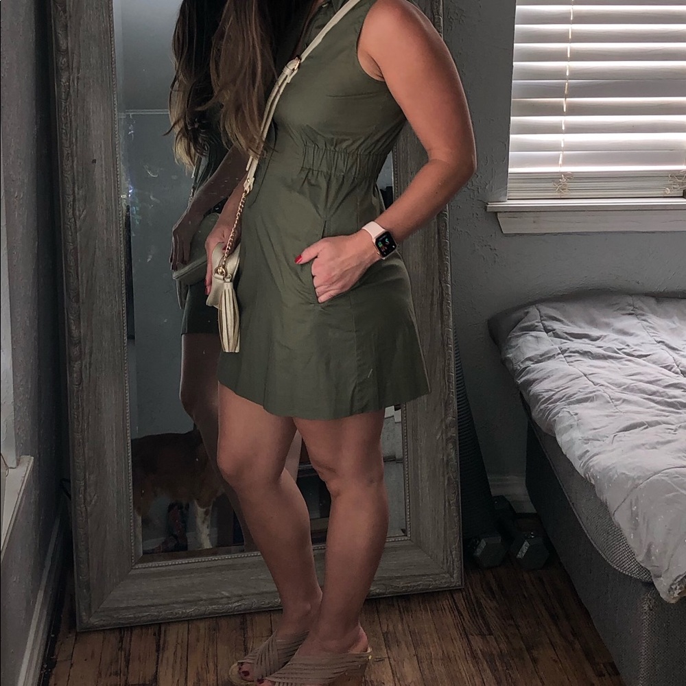Theory Olive Green Mini Sleeveless Collard Dress